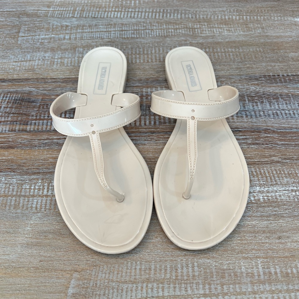 Victoria Adames Jelly Flat Cream Sandals